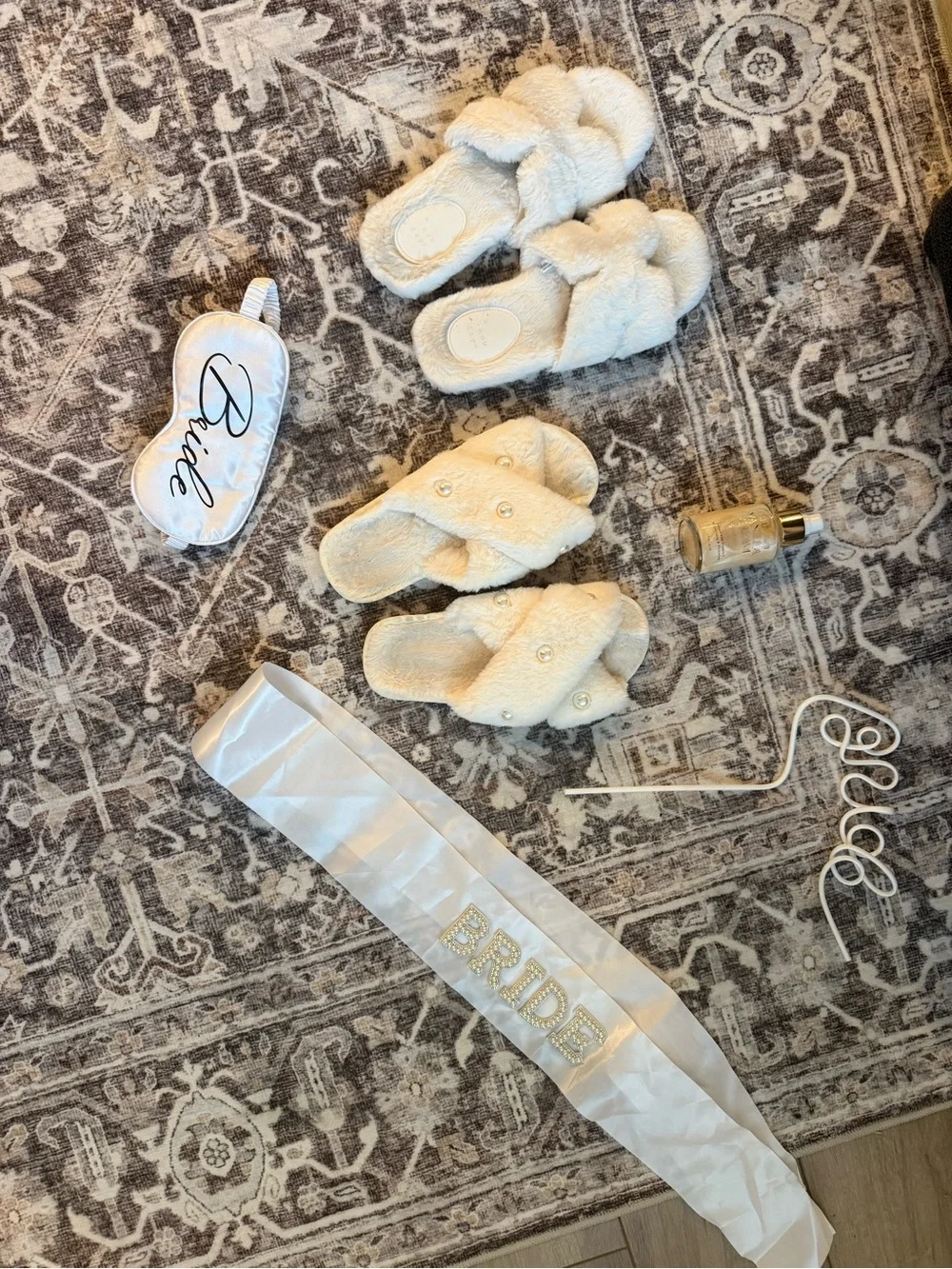 Plush Cream Bridal Slippers and Sash Set